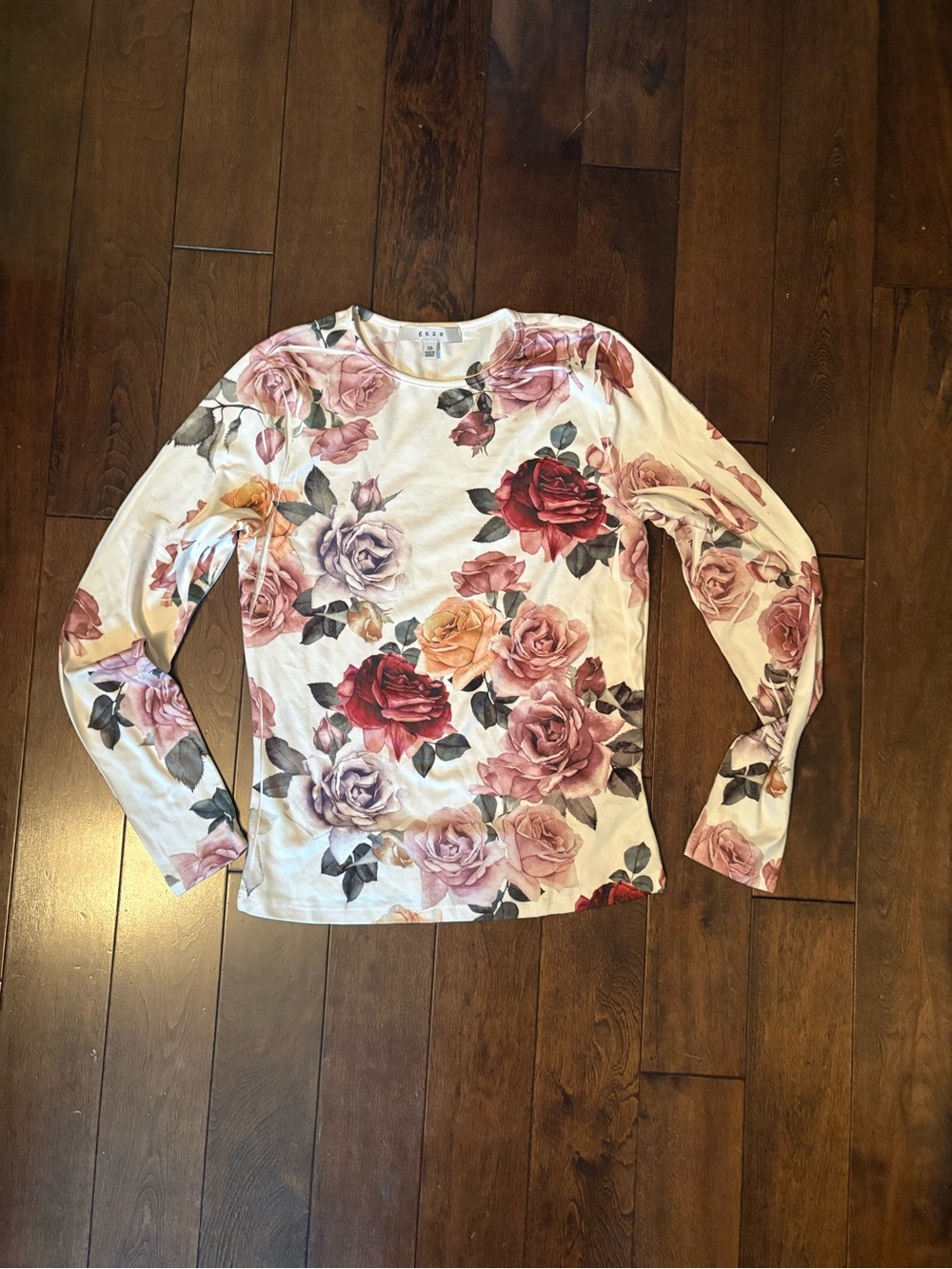 Gaze Vintage Romantic Floral Rose Long Sleeve Top - Size XS